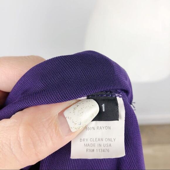YIGAL AZROUEL purple rayon draped mini Pleated Dress Sz 1 - Picture 13 of 16